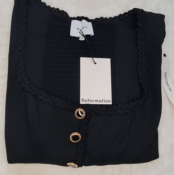 Reformation Black Button Front Long Sleeve Top Size 10 - Picture 10 of 10